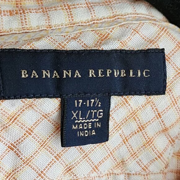 Banana Republic Orange Checks 100% Linen Button Front Shirt - Picture 4 of 5